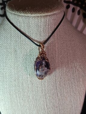 Handmade Copper-Wire Wrapped Chevron Amethyst Pendant (Reiki Energy Healing)